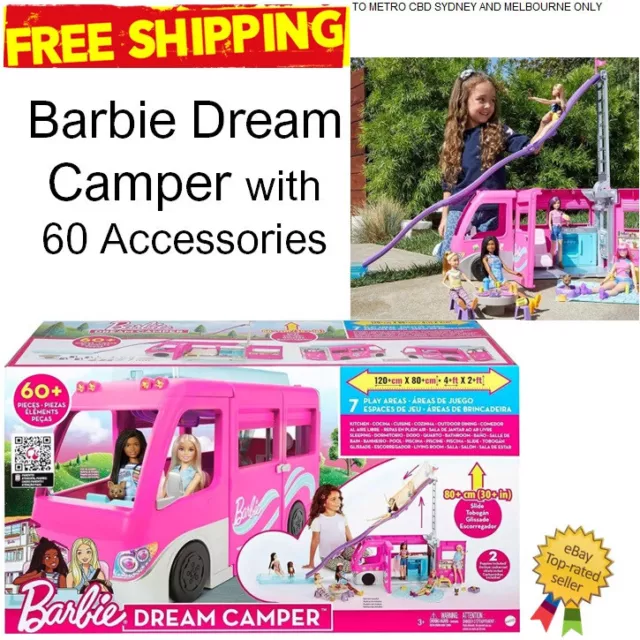 Barbie Dream Camper Vehicle Playset Toy RV Vehicle Van Pop Out Camping Caravan