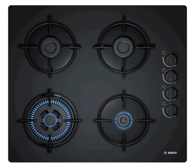 Bosch POH6B6B10 Gaskochfeld / 4 Flammen / schwarz / rahmenloses Design / 60cm