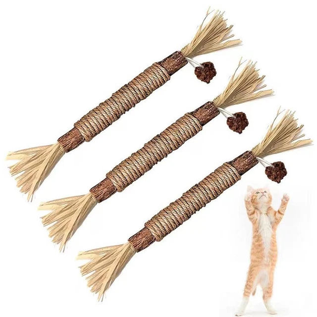 3PCS Catnip Toy Cat Wand Silvervine Sticks Cat Toy For Indoor Chew Cats Toys
