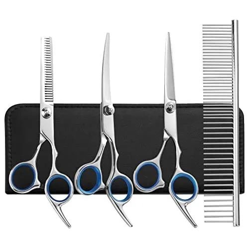 5 in 1 Dog Grooming Scissors Kit, Stainless Steel Professional Dog Grooming S...