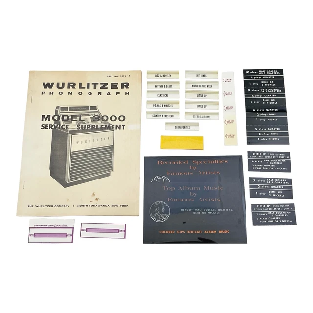 Wurlitzer 3000 Phonograph Jukebox Service Manual Supplement P/N 3295-3 w/Extras