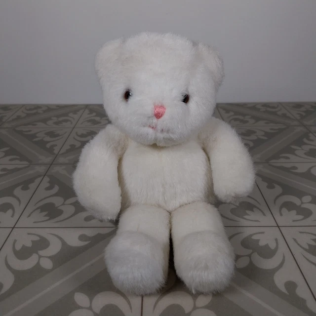 VINTAGE RUSS BERRIE Teddy Bear Plush Soft Toy NSPCC 1990 White Pink ...