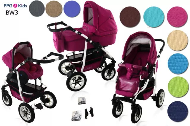 Baby Pram Pushchair Buggy Stroller + Car Seat + ISOFIX, Travel System 3in1 4in1