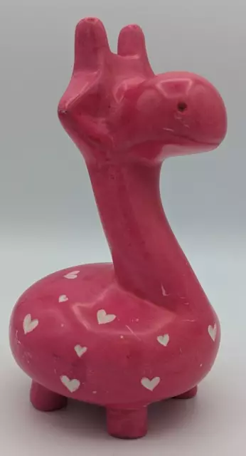 Whimsical Giraffe Large Hand Carved Soapstone Figurine Pink w White Hearts Kenya