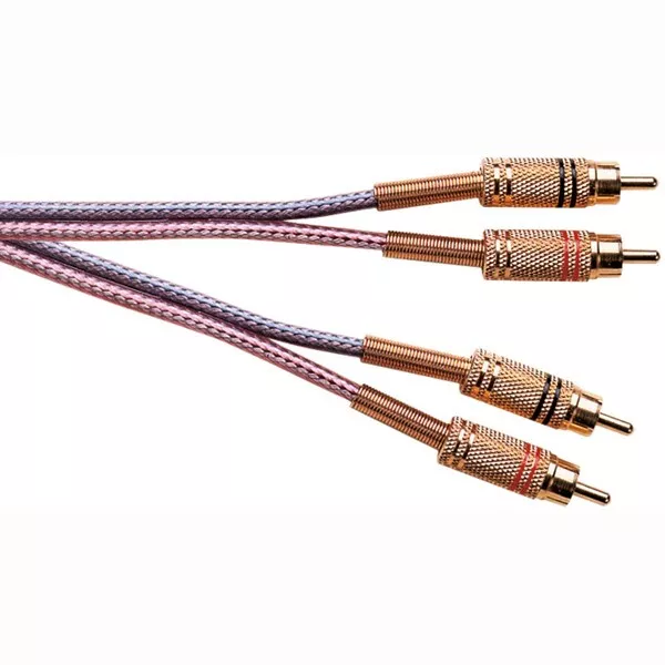 RCA PHONO LEAD x 2 to RCA PHONO LEAD x 2 - GOLD PLUGS + BRAIDED SCREENED CABLE