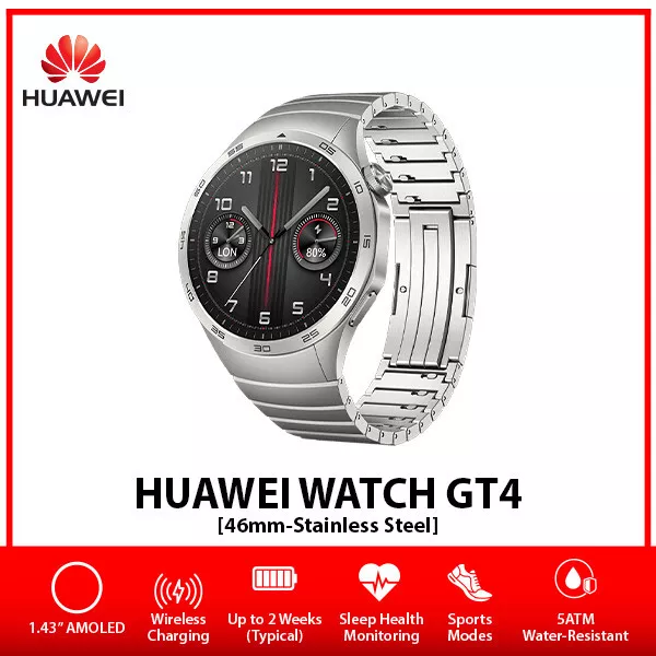 NEW Huawei Watch GT 4 46mm GREY 1.43 Stainless Steel iOS Android