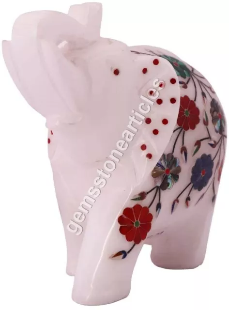HANDCRAFTED 6& MARBLE White Trunk Up Elephant Statue: Multi-Stone ...