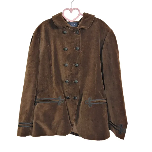 Ralph Lauren Military Velour Velvet Button Jacket Blazer Vintage Women's Size 12