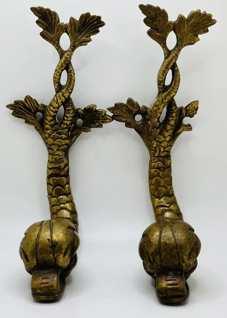 Matched Pair Cast Italian/Venetian Baroque Gilt Bronze Dolphin Curtain Tiebacks