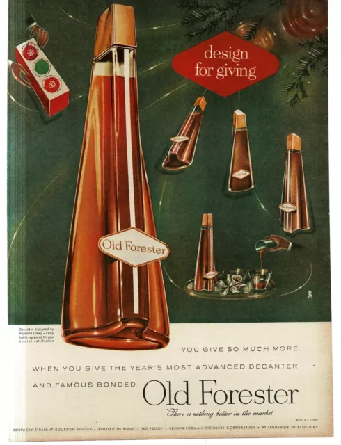 1956 Old Forester Bourbon Whisky Vintage Print Ad fancy Christmas decanter