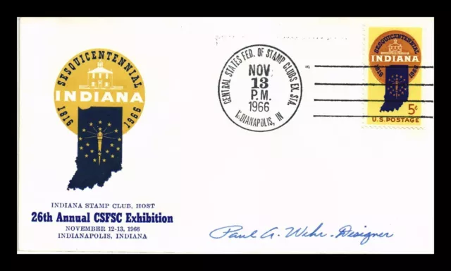 Dr Jim Stamps Us Cover Indiana Sesquicentennial Csfsc Exhibition Indianapolis