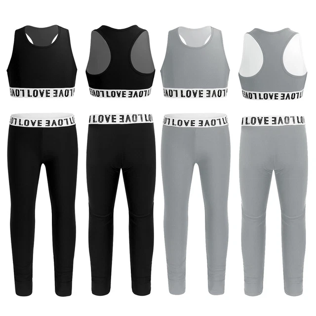 Girls Gymnastics Tracksuit Dance Outfit Workout Tanks Crop Top with Leggings Set