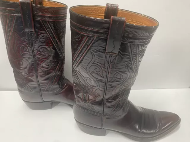 LUCCHESE BOOTS MENS 11.5 AAA Dark Cherry Leather Cowboy Western Made in ...