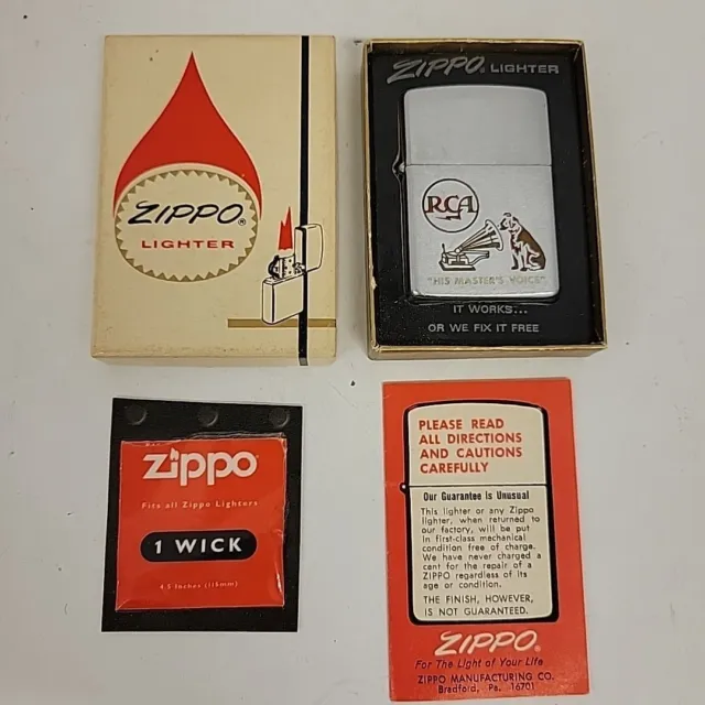 Vintage 1966 Zippo Lighter Rca His Masters Voice Advertising Nipper Dog With Box