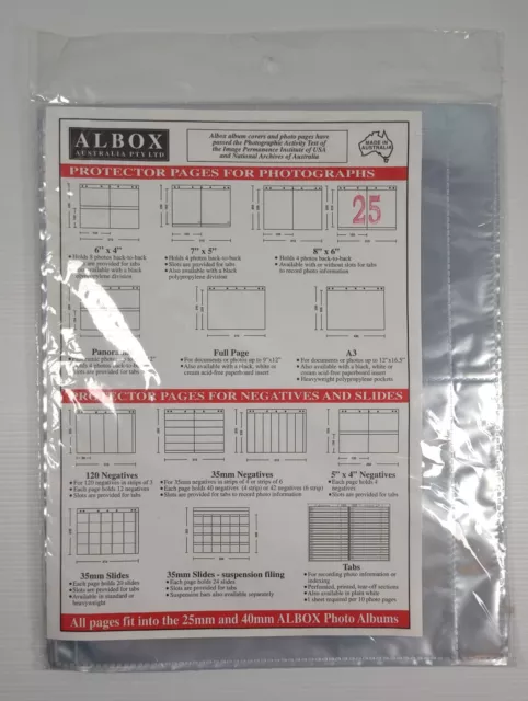 Albox Protector Pages For Photographs 8 x 6 With Tab Slots Pack Of 25 New Sealed