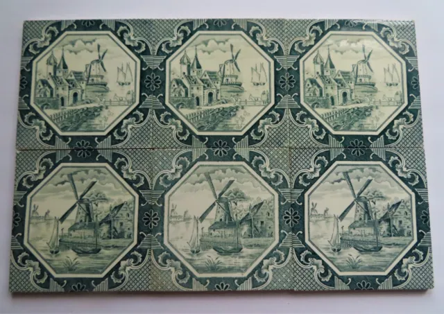 6  Gilliot & Cie Hemixem Tiles - 2 Different Dutch Colonial Windmill Scenes