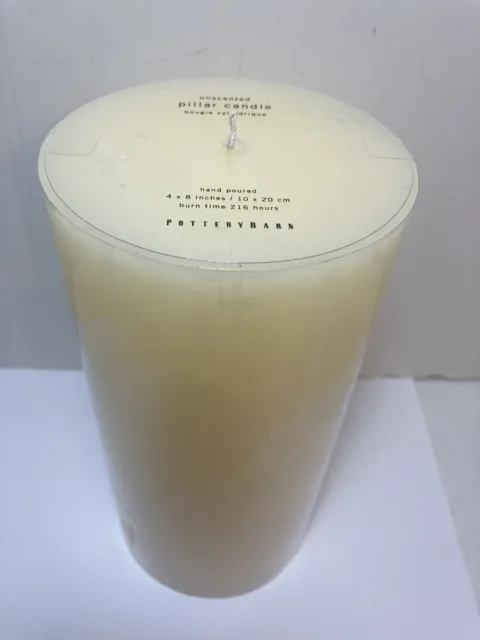 Pottery Barn Unscented Hand Poured Wax Pillar Candle 216 Hr. Burn 4 x 8" Ivory