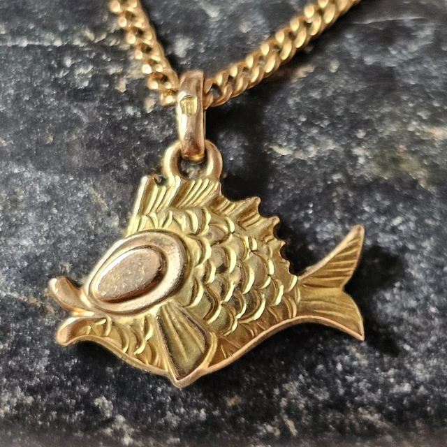 Ancien Pendentif poisson articulé Or sur Argent