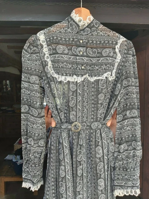 VINTAGE 1960S 1970s Dolly Rockers maxi dress paisley grey and