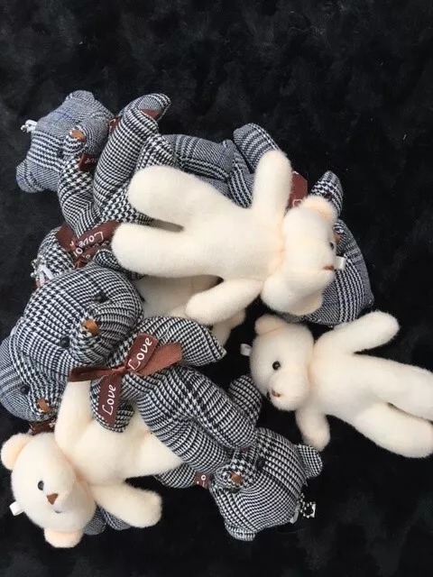 SMALL 12cm HANDMADE CREAM and PATTERNED TEDDY BEARS