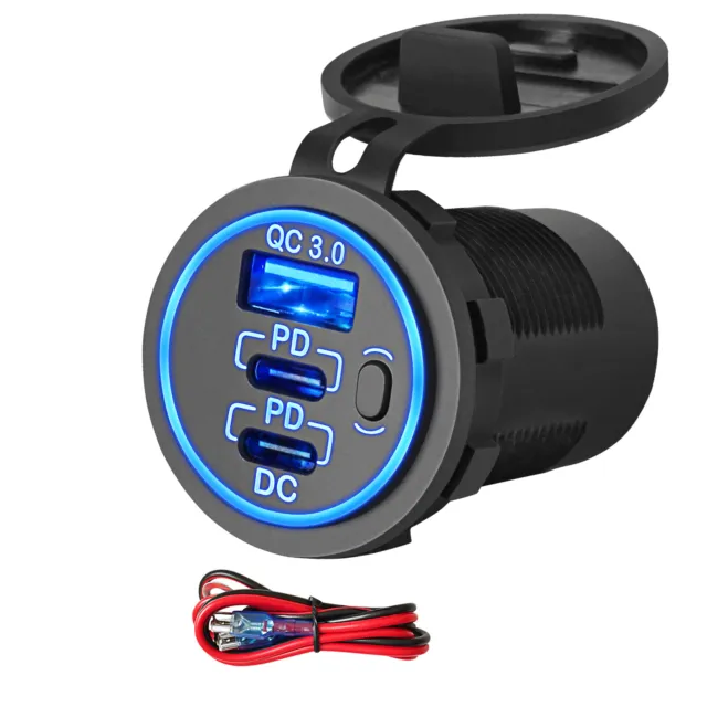 12V USB C Charger Port Fast Car Charger PD & QC Outlet Socket for Boat RV Marine