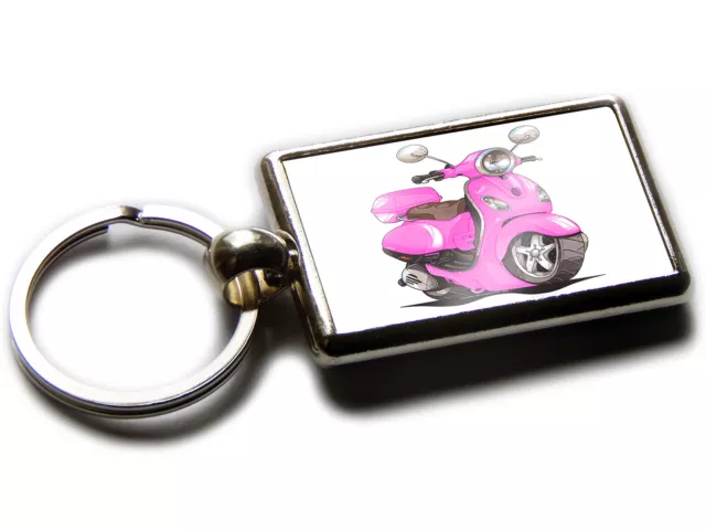 VESPA LX50 Moped Scooter Koolart Chrome Keyring Picture Both Sides