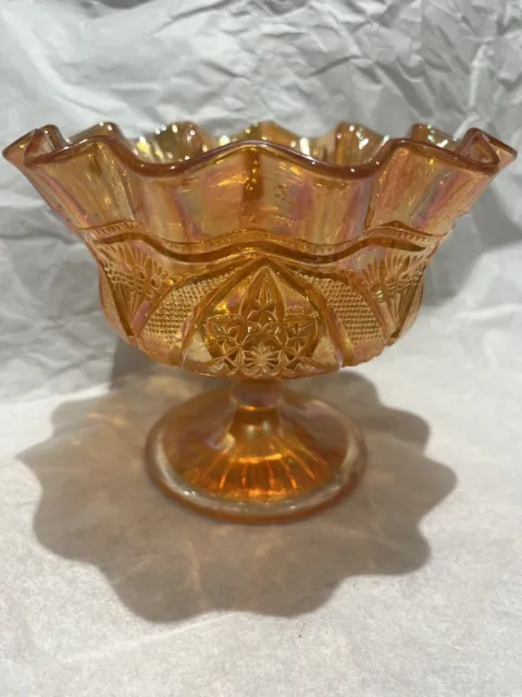 Vintage Carnival Marigold Glass 'Brockwitz' 'Curved Star ' Pattern German Bowl