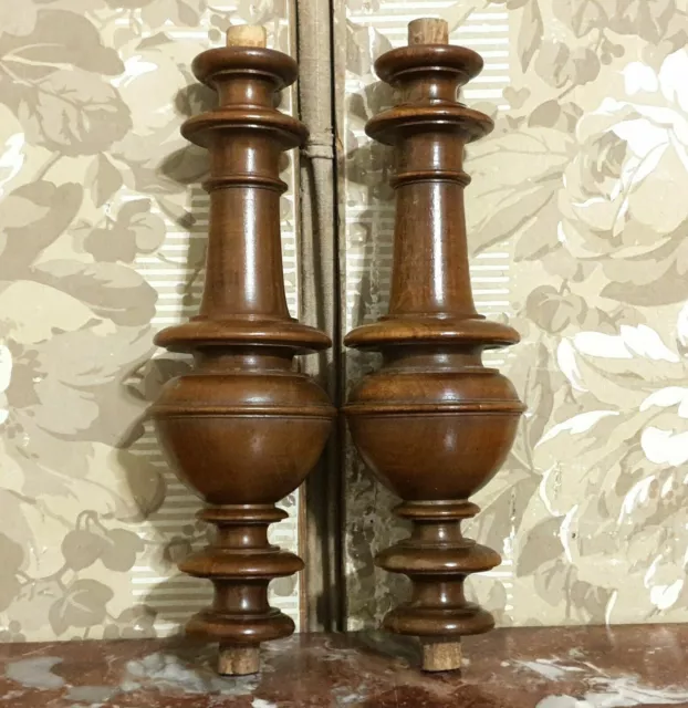 2 Spindle baluster wood turned column Antique french architectural salvage 11"