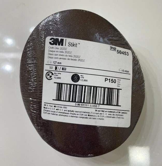 Disc Sandpaper P150 grit 3M stikit cloth discs 50 sheets 127mm.  5 inch
