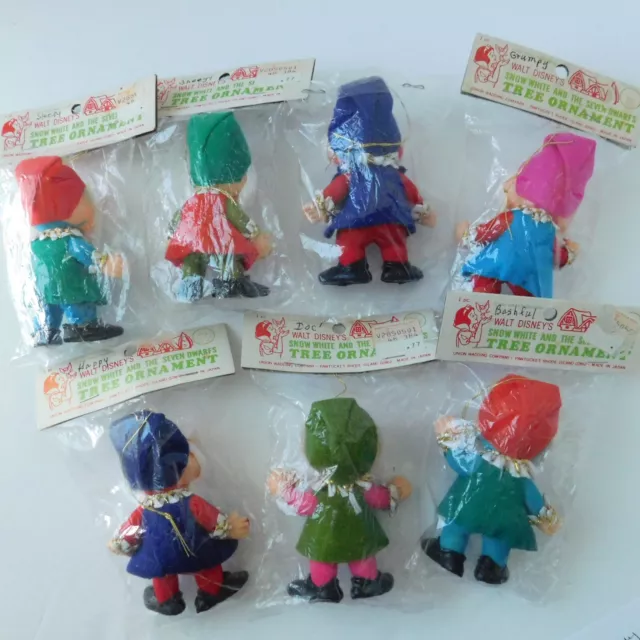 Walt Disney Snow White 7 Dwarfs Christmas Ornaments Lot of 7 Vintage Japan NOS 2