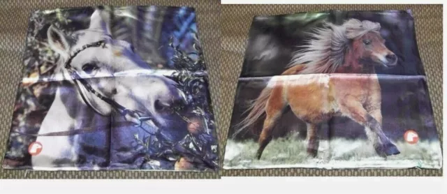 Set of 2 Pony Club Horse Pillow Case Cover Sham Dbl Side Brown White Stabenfeldt
