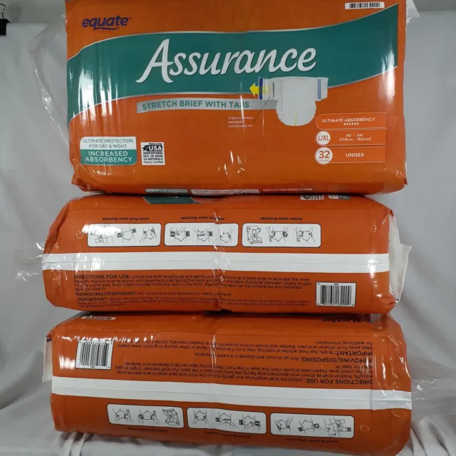 3 PACKS ASSURANCE Stretch Briefs With Tabs Packs Unisex L/XL 45 64 Inch  Count 96 $74.95 - PicClick