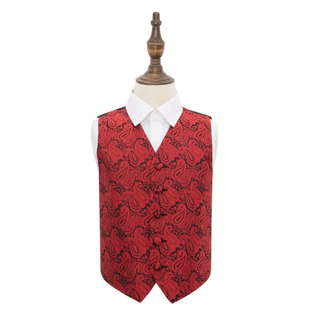 DQT Woven Floral Paisley Black & Red Page Boys Wedding Waistcoat 2-14 Years