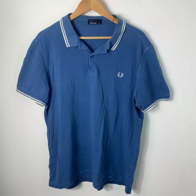 Fred Perry Polo Shirt Mens Extra Large Blue Twin Tipped Casual Terraces Wreath