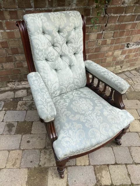 Late Victorian Upholstered Mahogany Library Chair in Very Good Condition