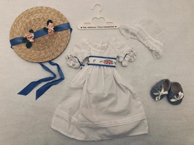 American Girl Felicity Summer Gown Outfit Complete Set Dress Hat Shoes Sash 1992