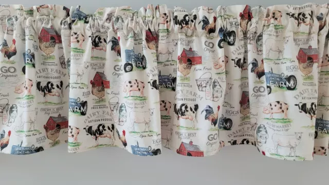 Country Farmhouse Valance Curtain, Farm Animal Themed Valance ( 41" W x 15" L)