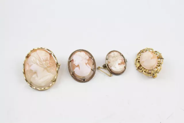 Shell Cameo Brooches Vintage Gold Tone Ornate Ladies Profile x 4