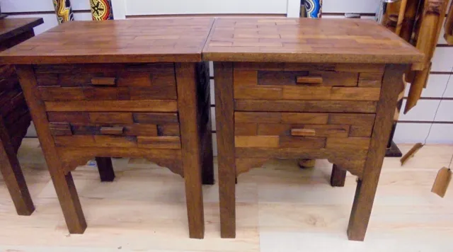 Two Handmade Reclaimed Teak Wood  Table Two Drawer Side Table Desk  Rustic