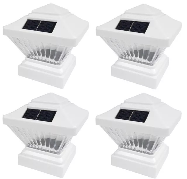 Set of 4 White Color Square Solar Light Post Cap 4x4 PVC Fence Style 246WX4