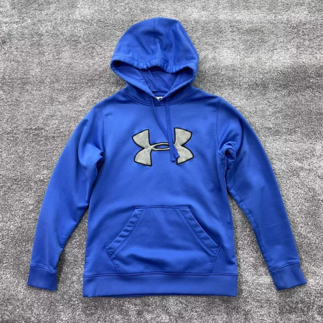 Under Armour Hoodie Womens Medium Hooded Fleece Sweatshirt Blue Big Gray Logo