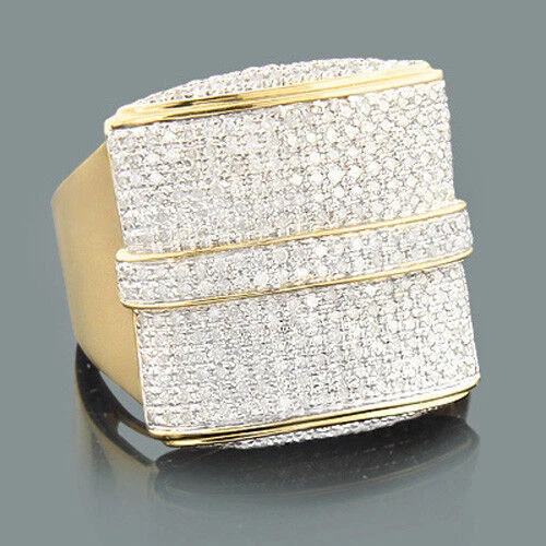 1.7ct Simulated Pave set Men's Unique Ring Yellow Gold Plated 925 Silver