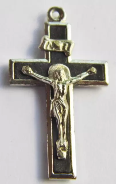 Vintage Silver Crucifix Cross Jesus Corpus Religious Pendant 4 Chain or Rosary