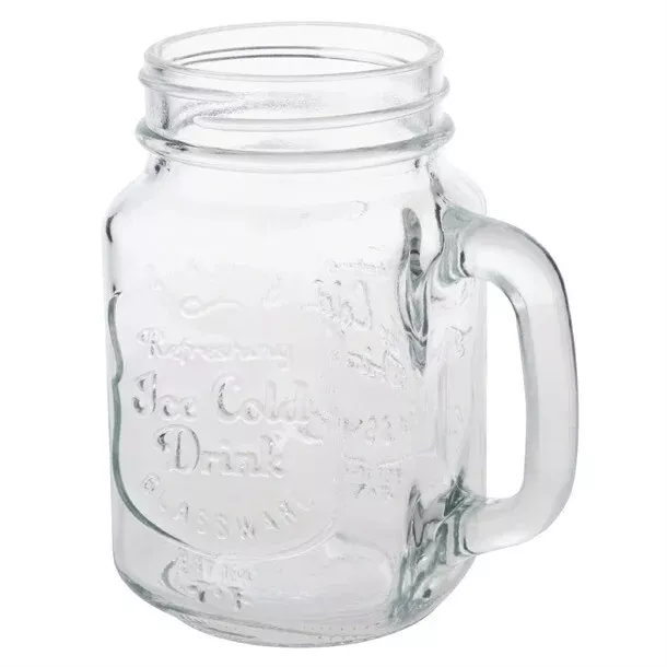 12x Drinking Jar Embossed Design Glass 450ml Olympia Commercial Bar Handled Jars 2