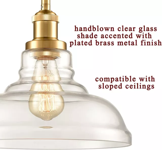 Industrial Brass/Gold Pendant Lights Glass Dome Kitchen Hanging Light Fixture 2