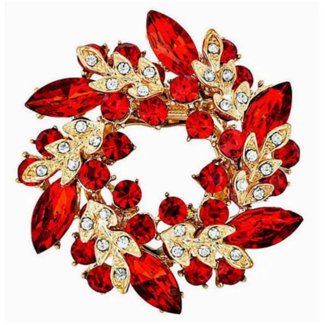 Lovely 3D WREATH Christmas RHINESTONE Candy Cane Pin Wheel Flower Red Brooch US