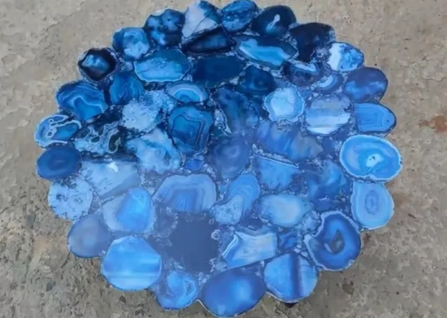 Redondo Mármol Café de Mesa Azul Ágata Piedra Resina Arte De Indio Manualidades