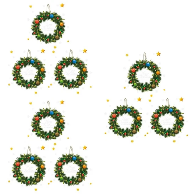 9 PCS Christmas Rattan Door Sticker Winter Holiday Window Sticker Removable