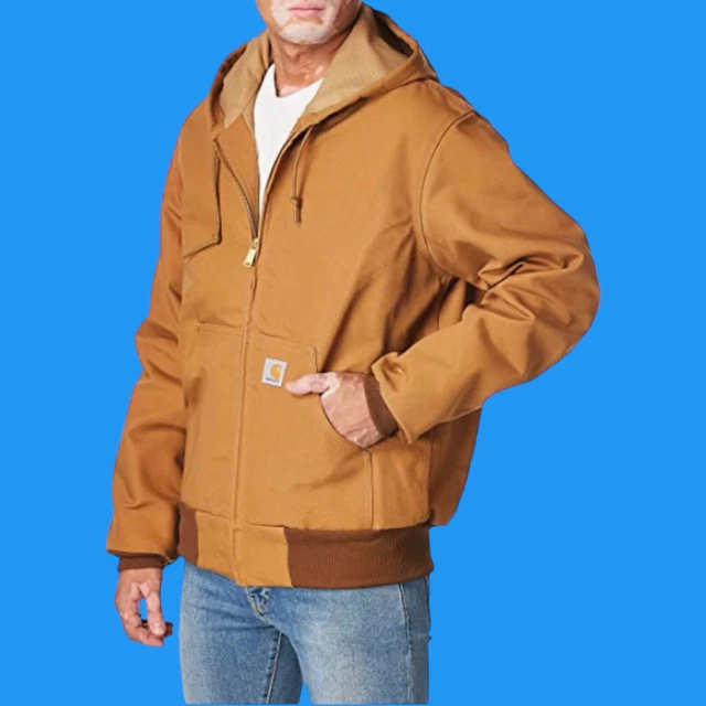 Carhartt Mens Size XL Thermal Lined Duck Active Hooded Tan Work Jacket Coat J131