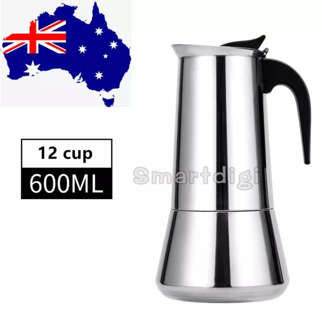 12 CUP Coffee Maker Moka Stove Percolator Stainless Pot Latte Top Espresso AU